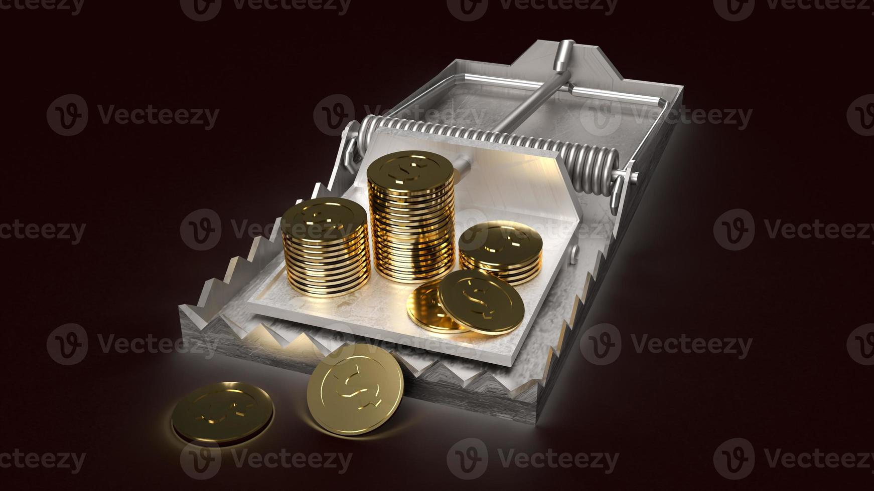 gold coins in mouse trap 3d rendering  business concept photo