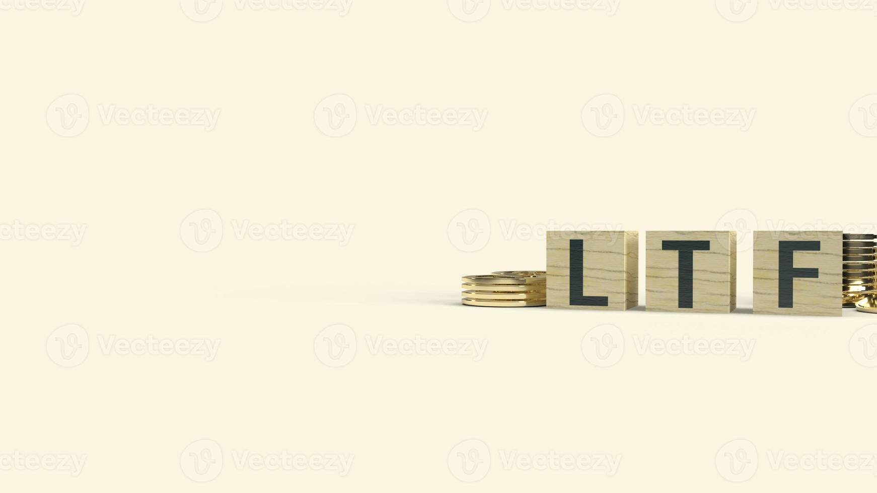 The ltf text on wooden cube and coins 3d rendering  for Business content. photo
