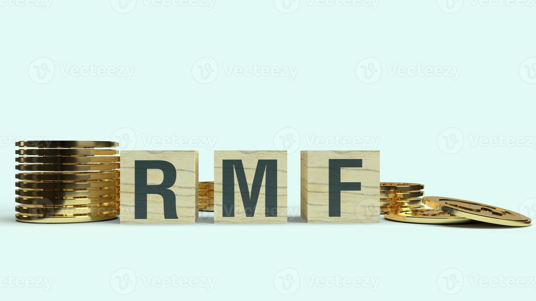 rmf text on wooden cube and coins 3d rendering  for Business content. photo