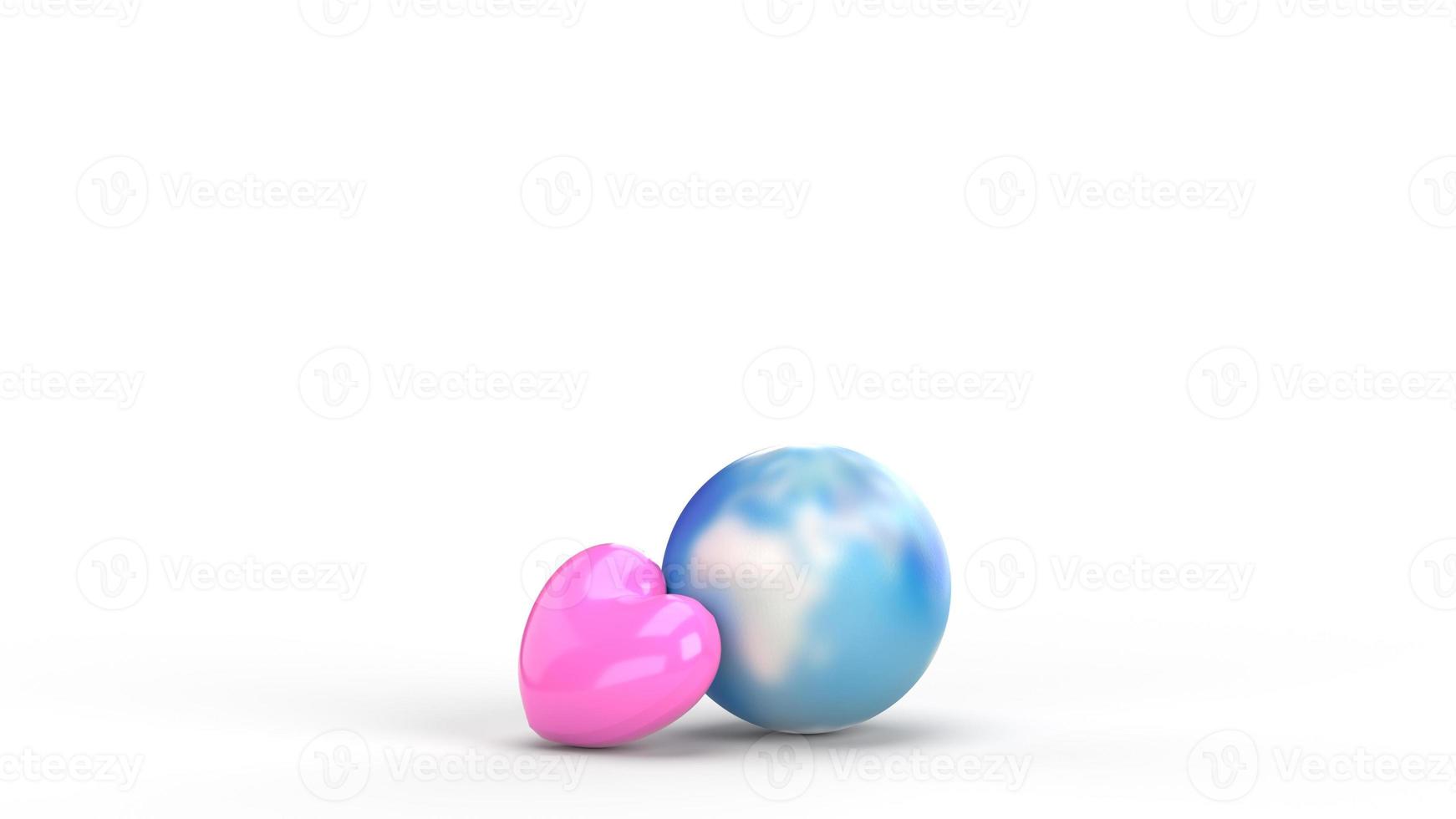 world and pink heart 3d rendering  for  holiday content. photo