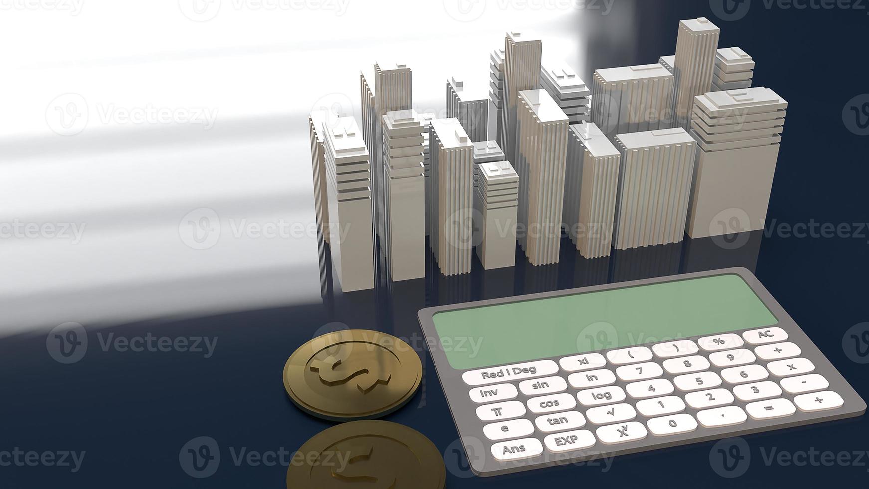 white building and calculator for property  concept 3d rendering. photo