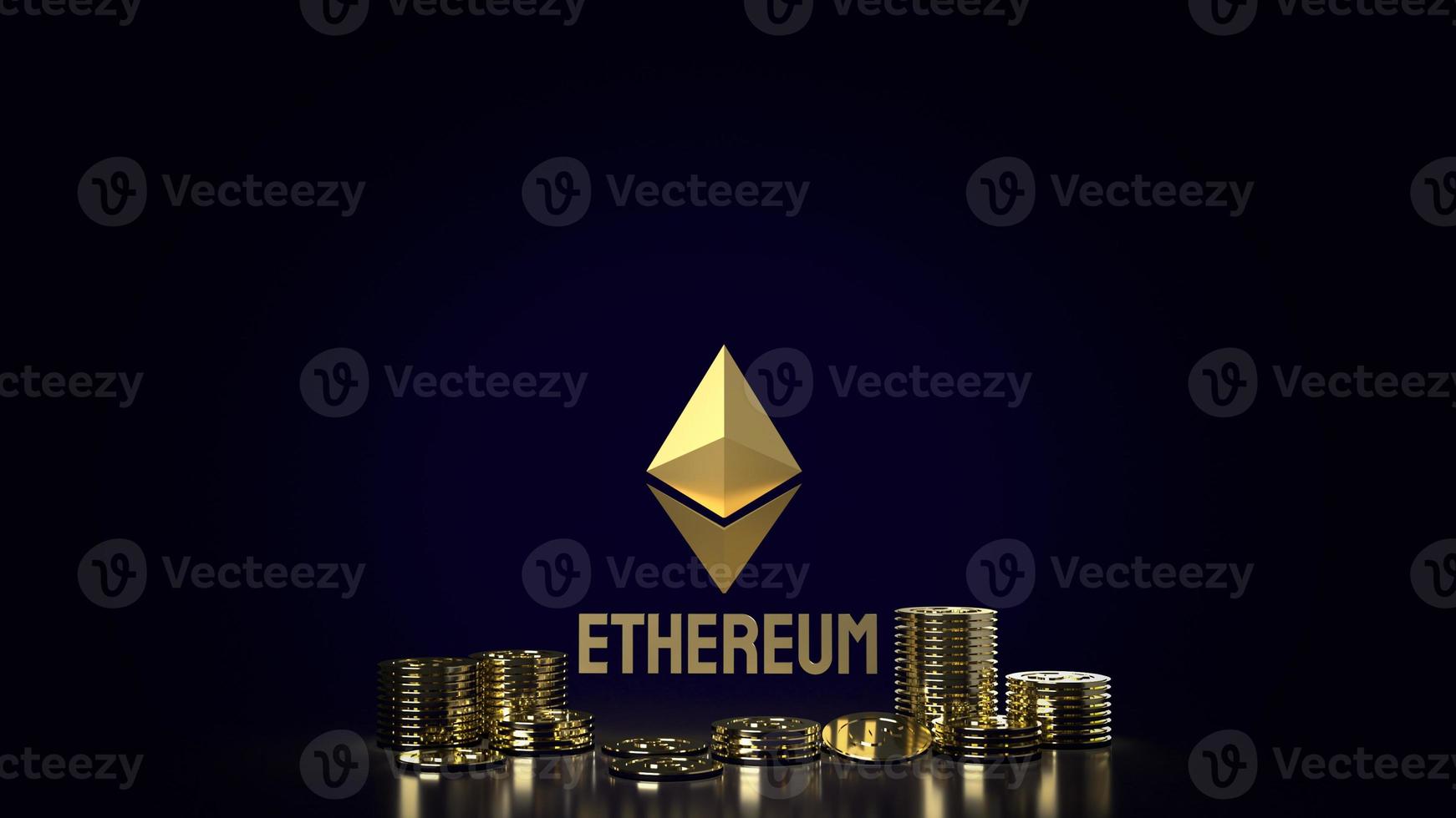 The Ethereum logo and coins  for cryptocurrency content 3d rendering. photo