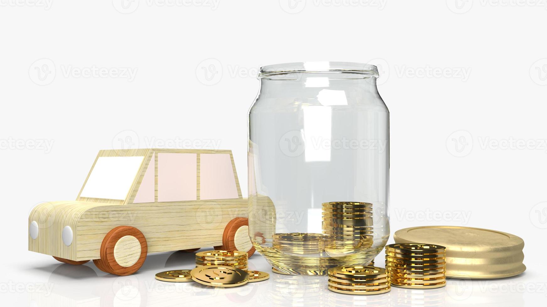 Glass jars with coins and car wood for saving content 3d rendering. photo