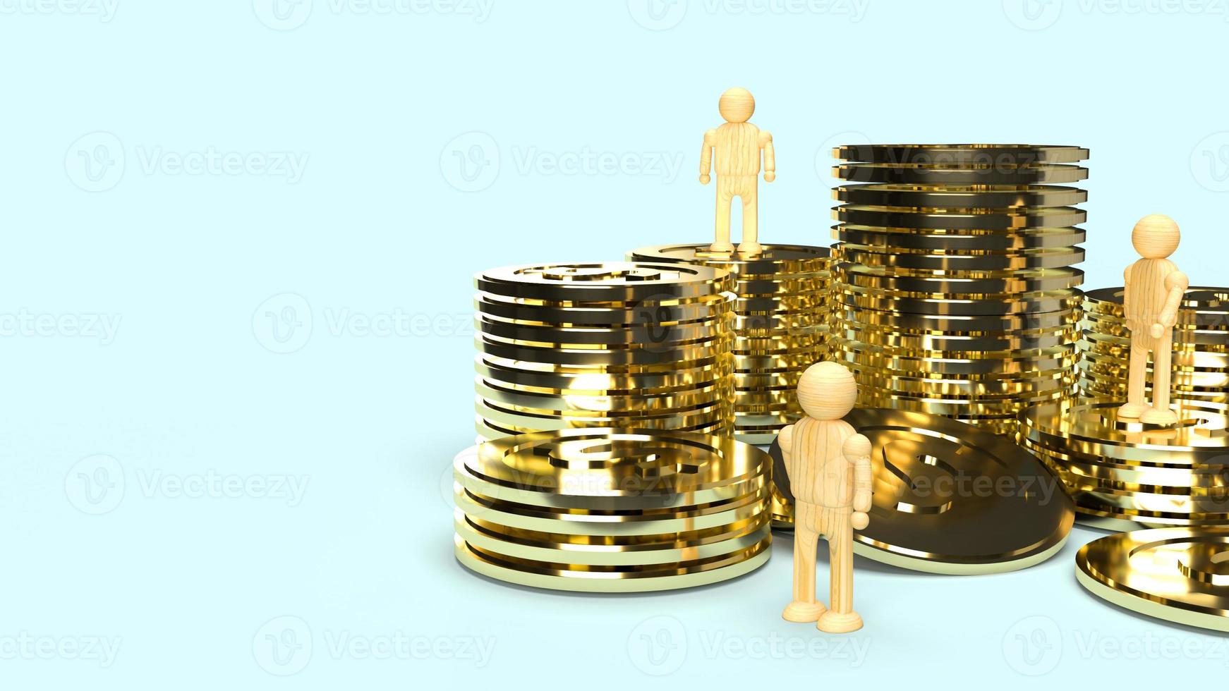 human wood and gold coins 3d rendering for business content. photo