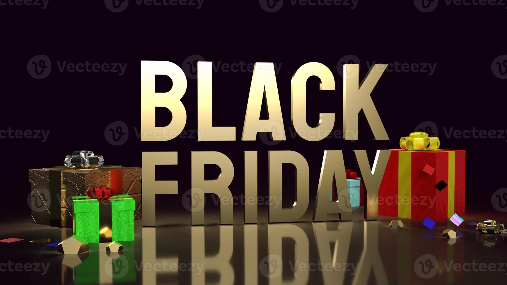 black friday  gold text and gift box on black background  for shopping content 3d rendering. photo