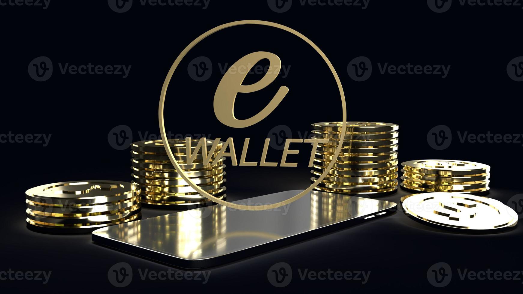 mobile symbol e wallet  and gold coins 3d rendering for e business concept. photo