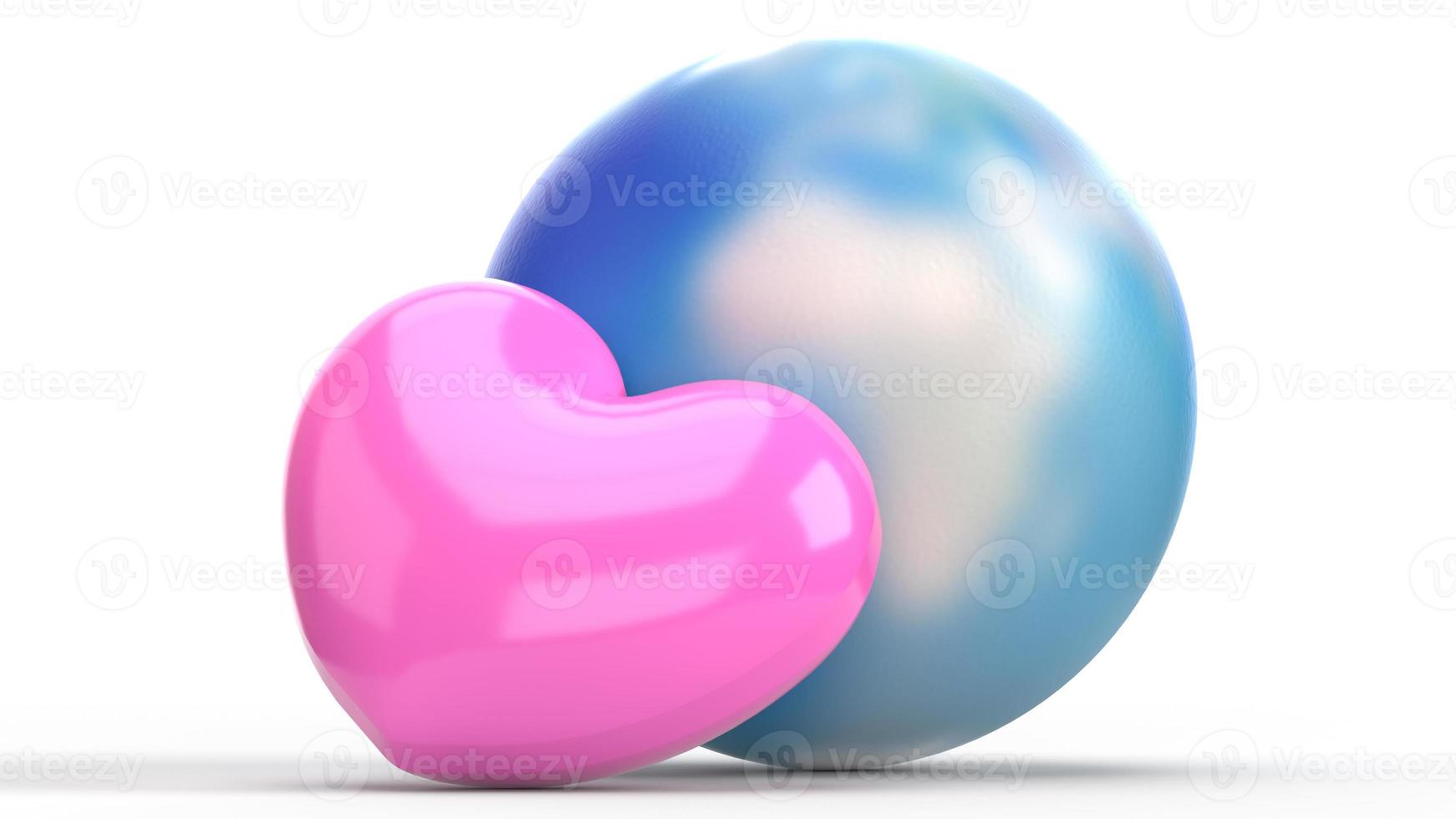 world and pink heart 3d rendering  for  holiday content. photo