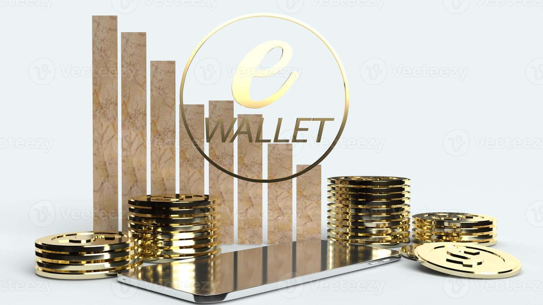 The mobile symbol e wallet  and gold coins 3d rendering for e business concept. photo