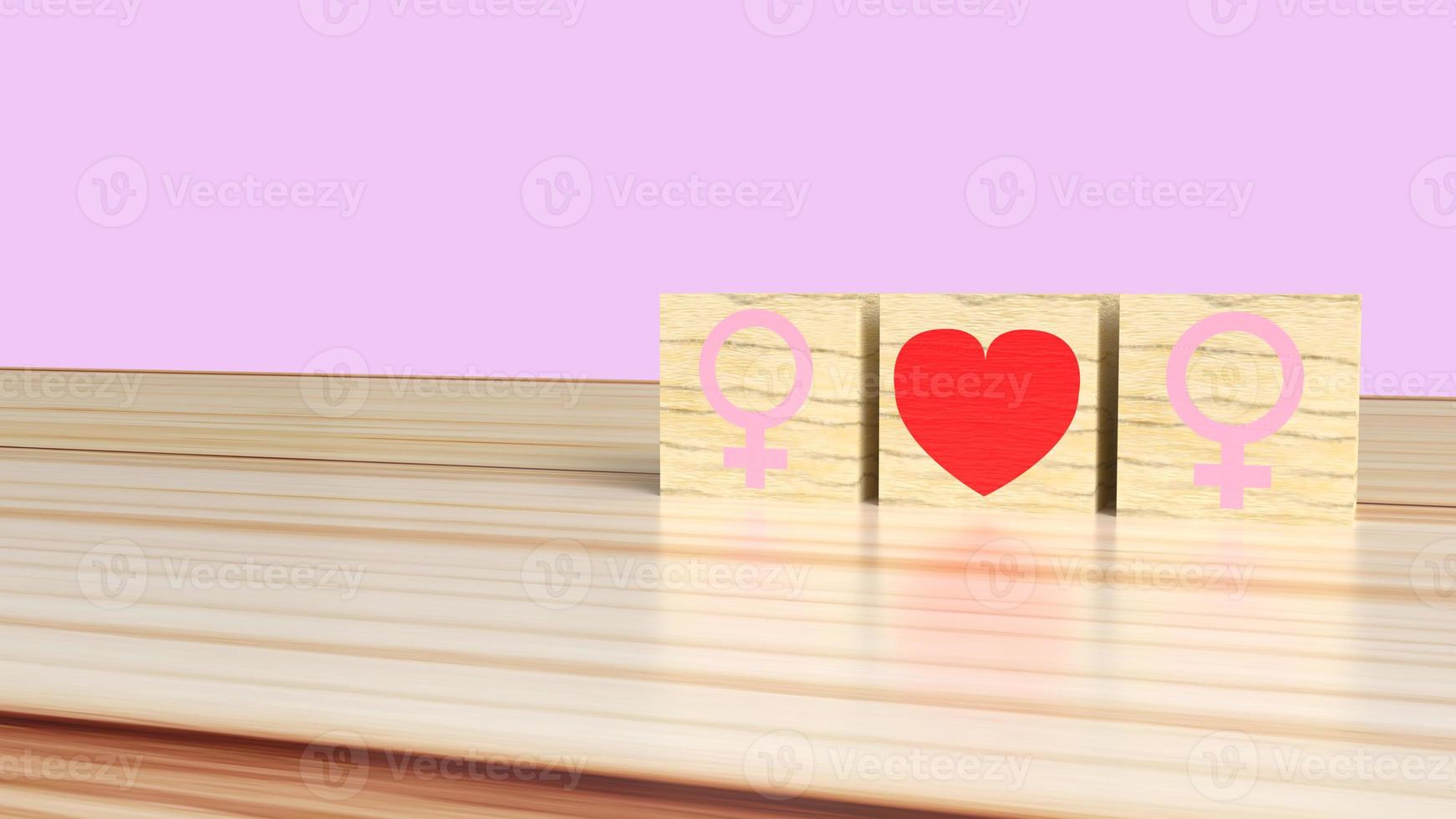 The gender on wooden cube with symbol to love 3d rendering  for valentine day. photo