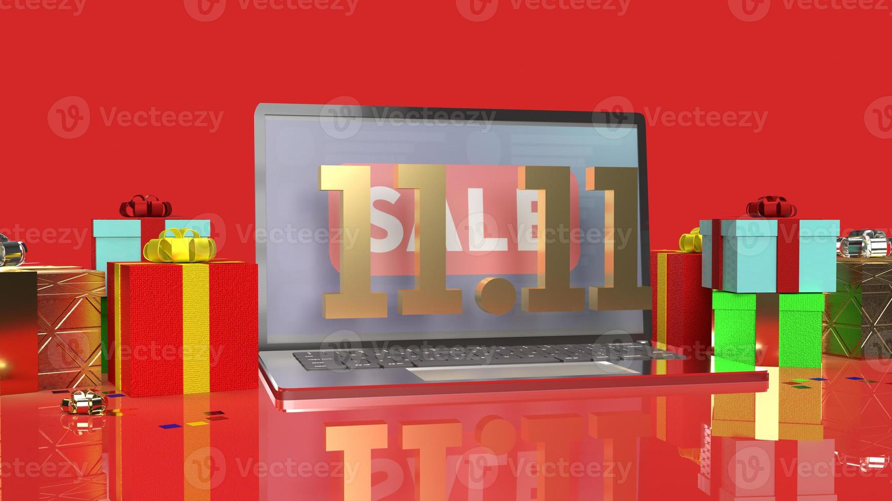 shopping festival 11.11 gold text and notebook, gift box 3d rendering. photo