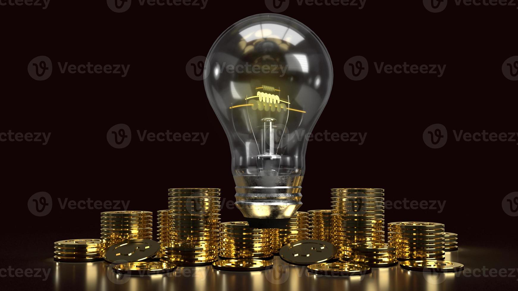 light bulb and gold coins in the dark for idea or business content 3d rendering. photo