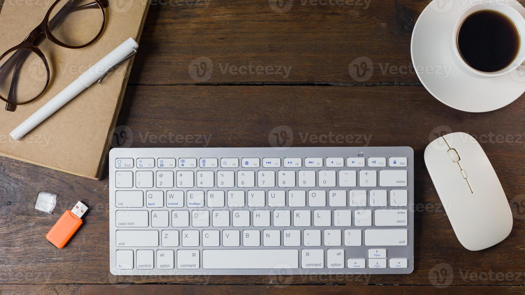 The work station office flat lay wood table image for background. photo