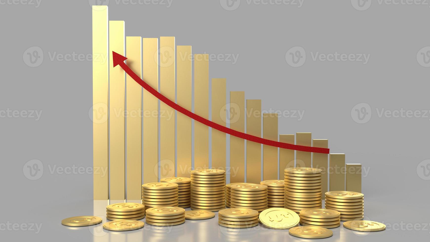The gold chart and coins group for business content 3d rendering. photo