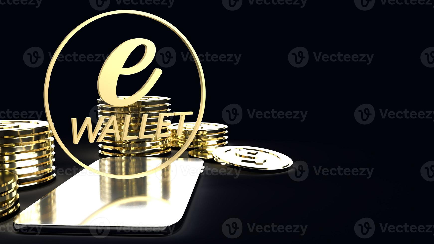mobile symbol e wallet  and gold coins 3d rendering for e business concept. photo