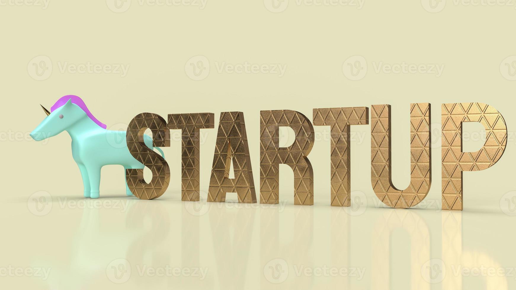The blue unicorn and gold word for symbol startup business 3d rendering photo