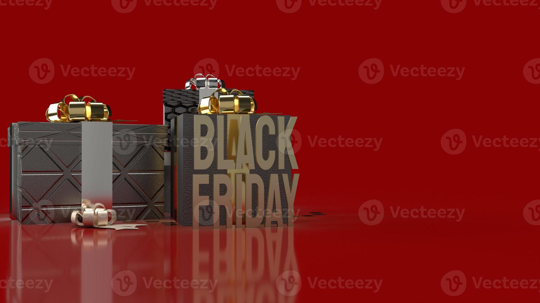 The Black Friday gold text and gift boxes on red background for shopping content 3d rendering. photo