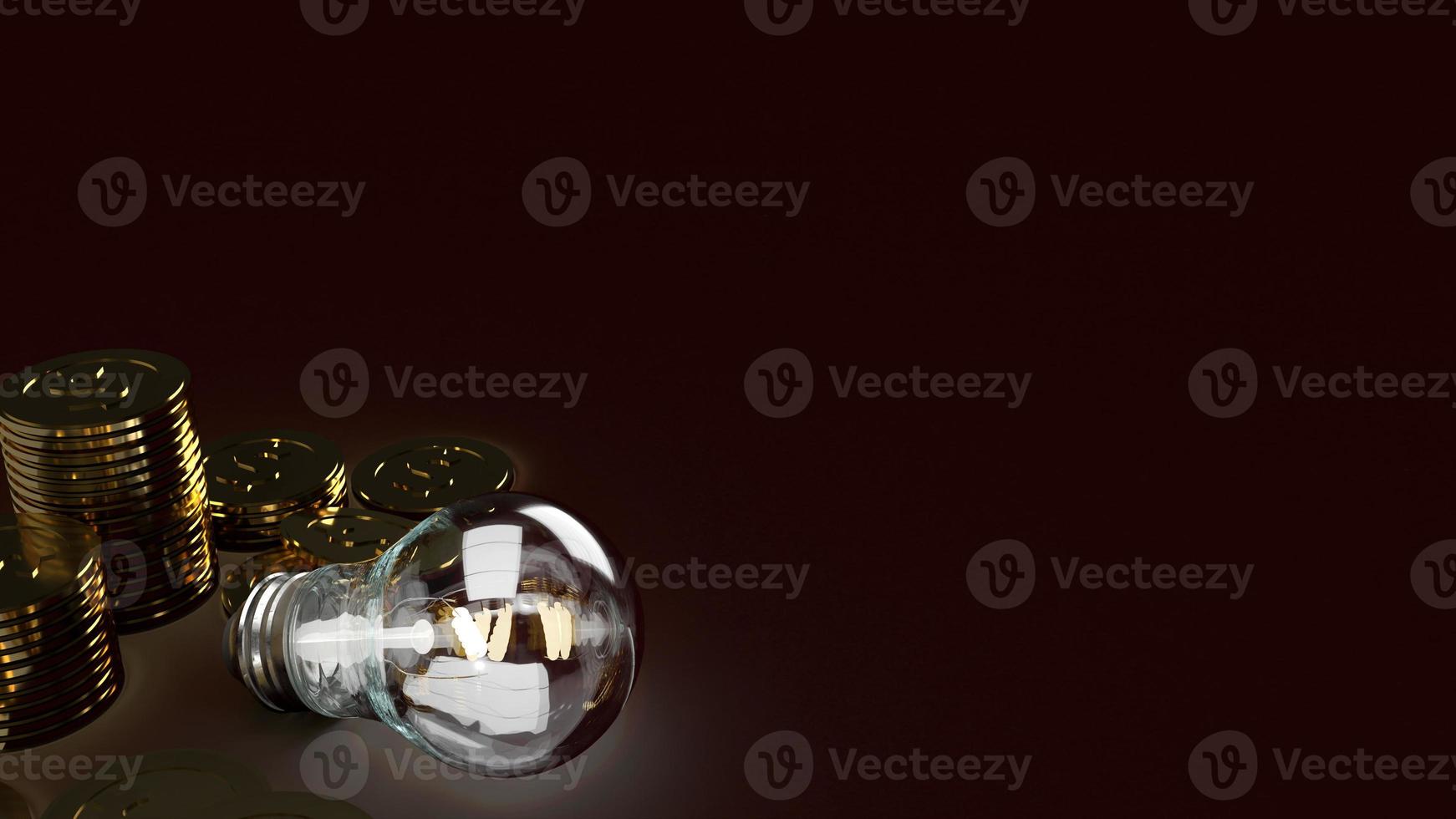Light bulb  and gold coins in dark 3d rendering for business content. photo