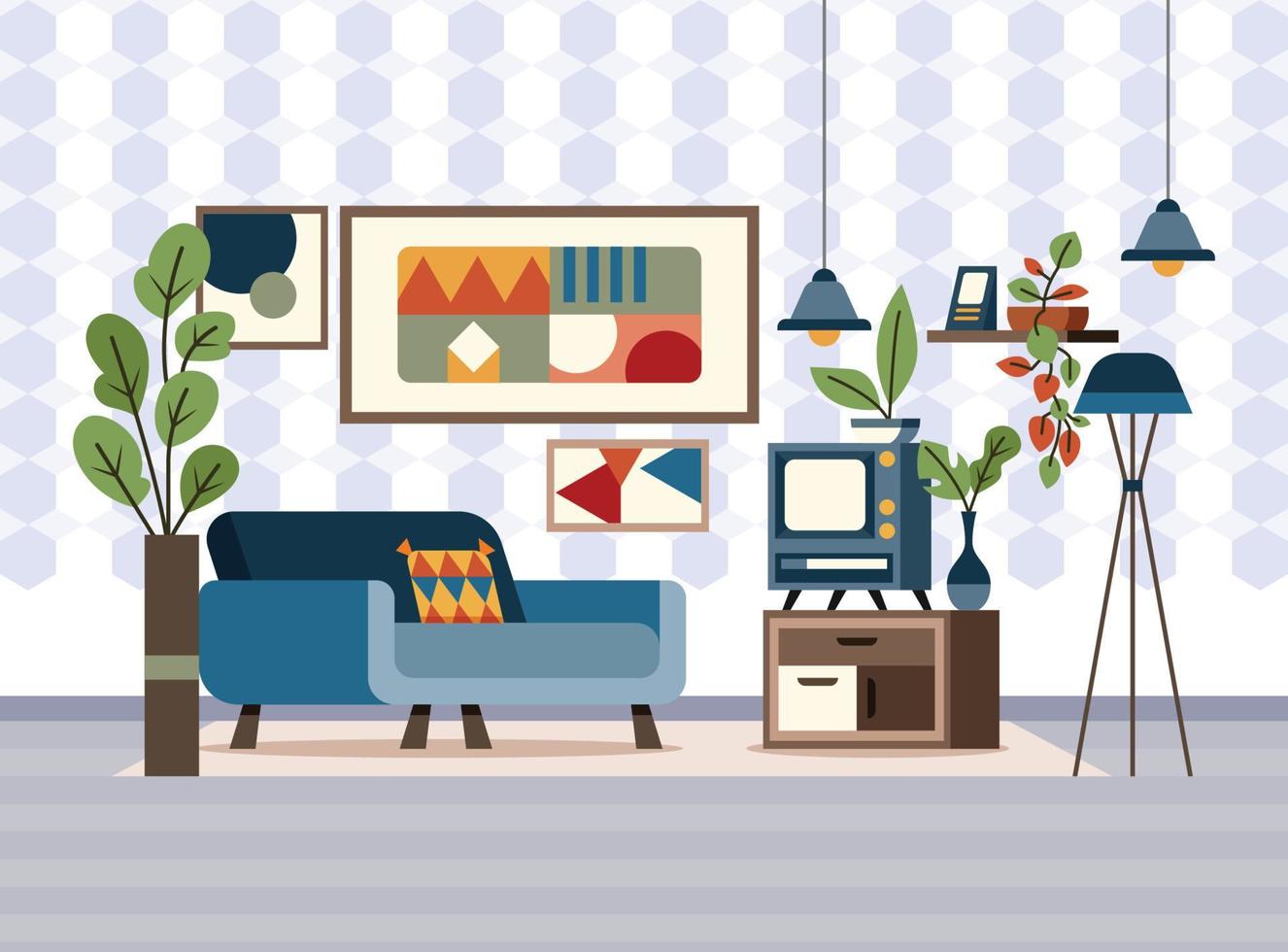 Interior With Retro Concept Background vector