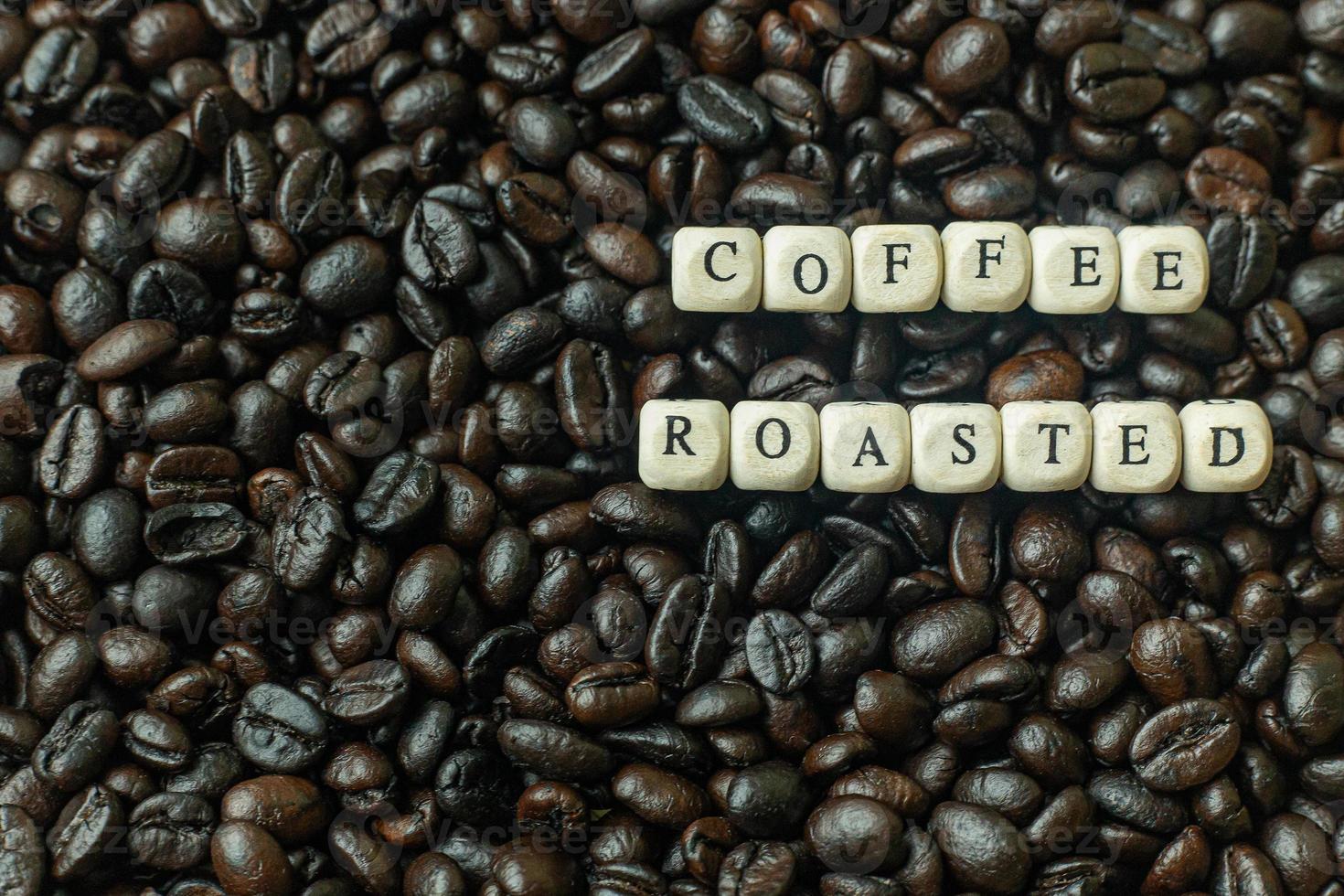 coffee roasted and text wood cube close up image. photo