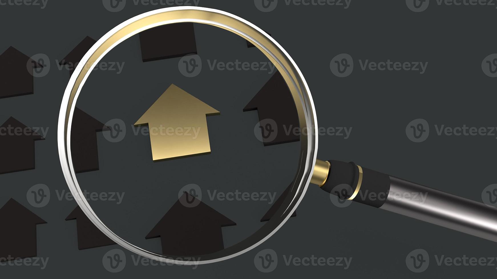house and Magnifying glass for  Property concept 3d rendering. photo