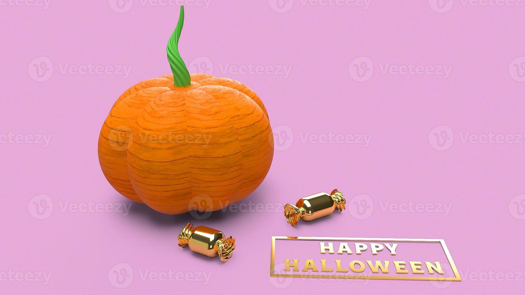 Representación 3d de calabaza de arte pop de dibujos animados sobre fondo rosa para contenido de halloween. foto