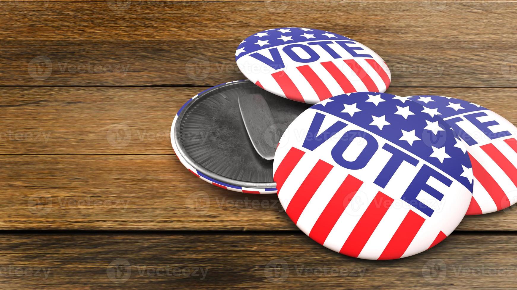 insignia de voto estadounidense en la mesa de madera para la representación 3d de contenido social foto