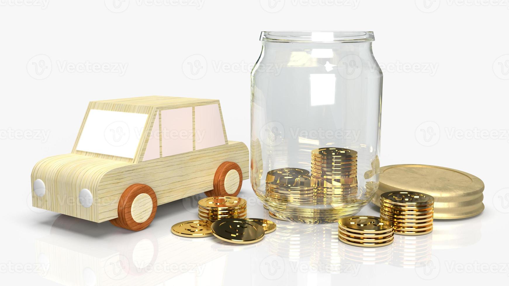 Glass jars with coins and car wood for saving content 3d rendering. photo