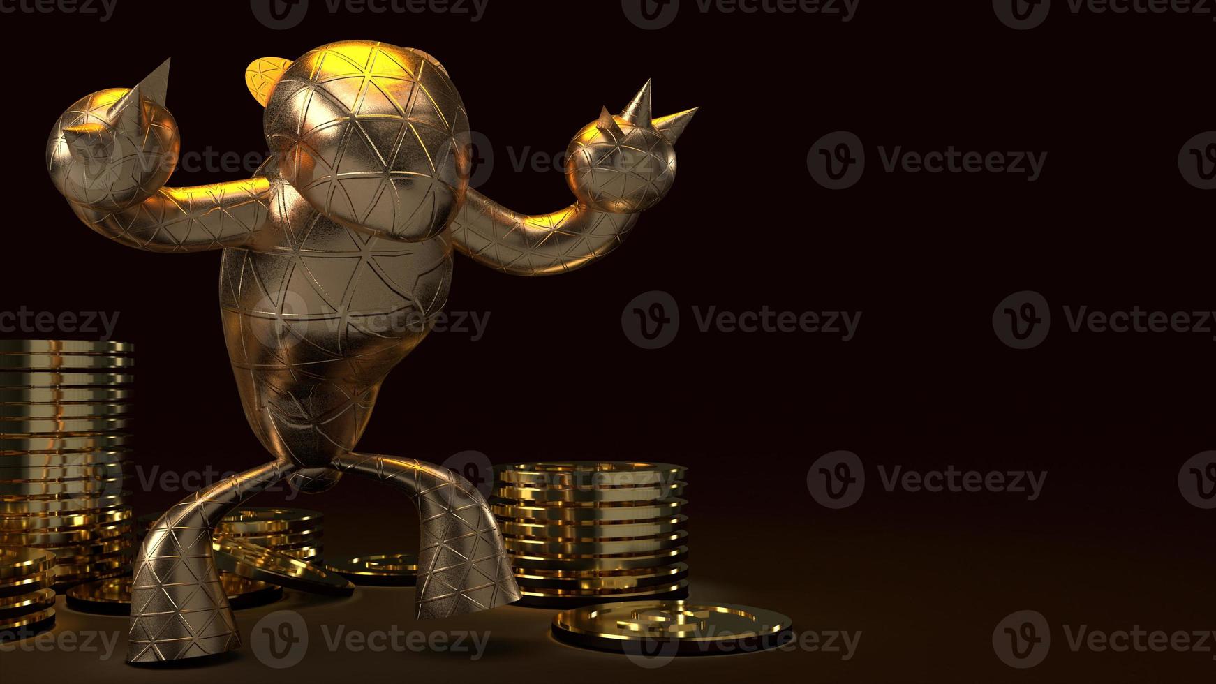 bear gold  and gold coins 3d rendering in dark tone for business content. photo