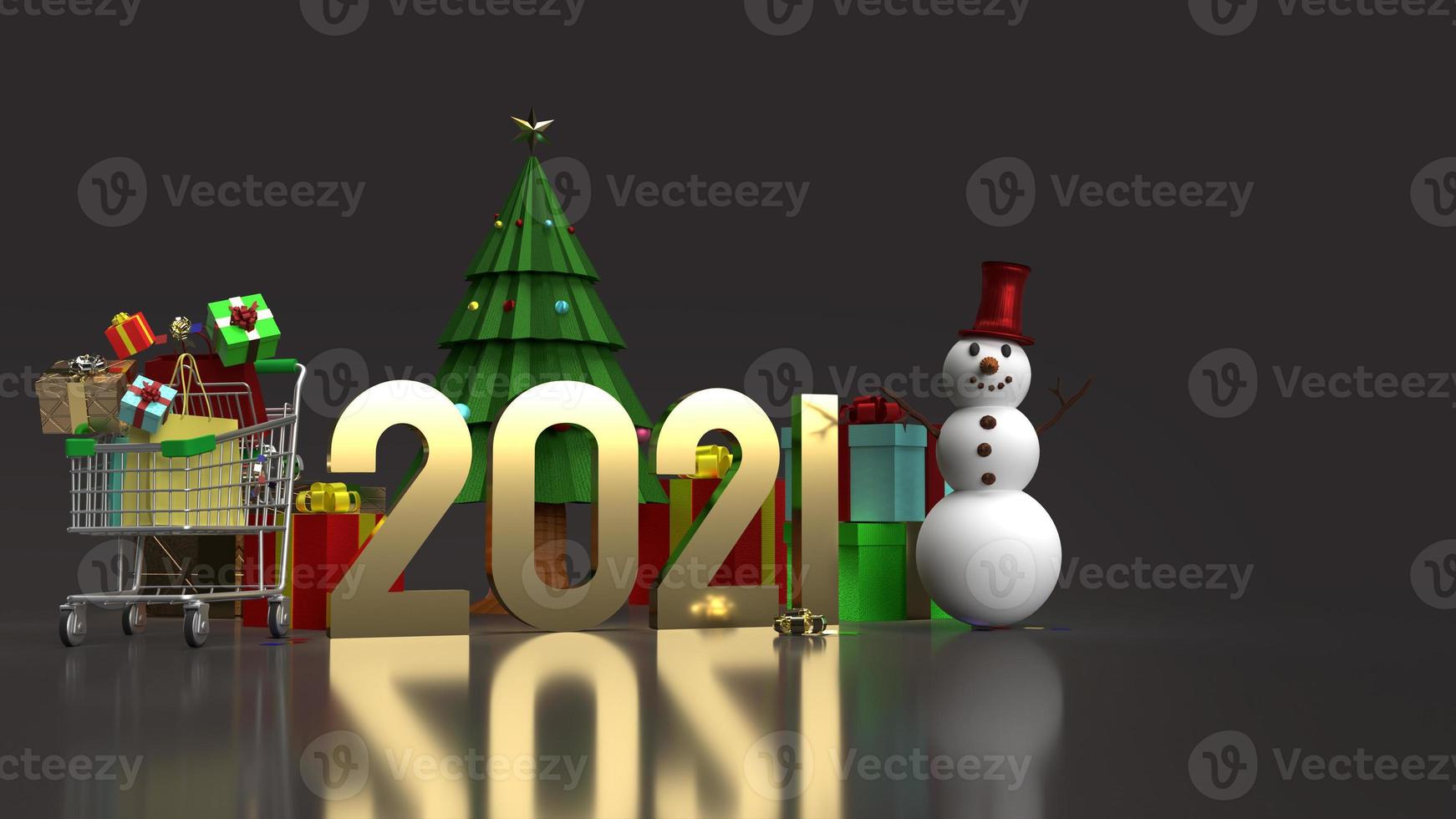 The snowman and shopping cart for Christmas and new year  holiday content 3d rendering photo