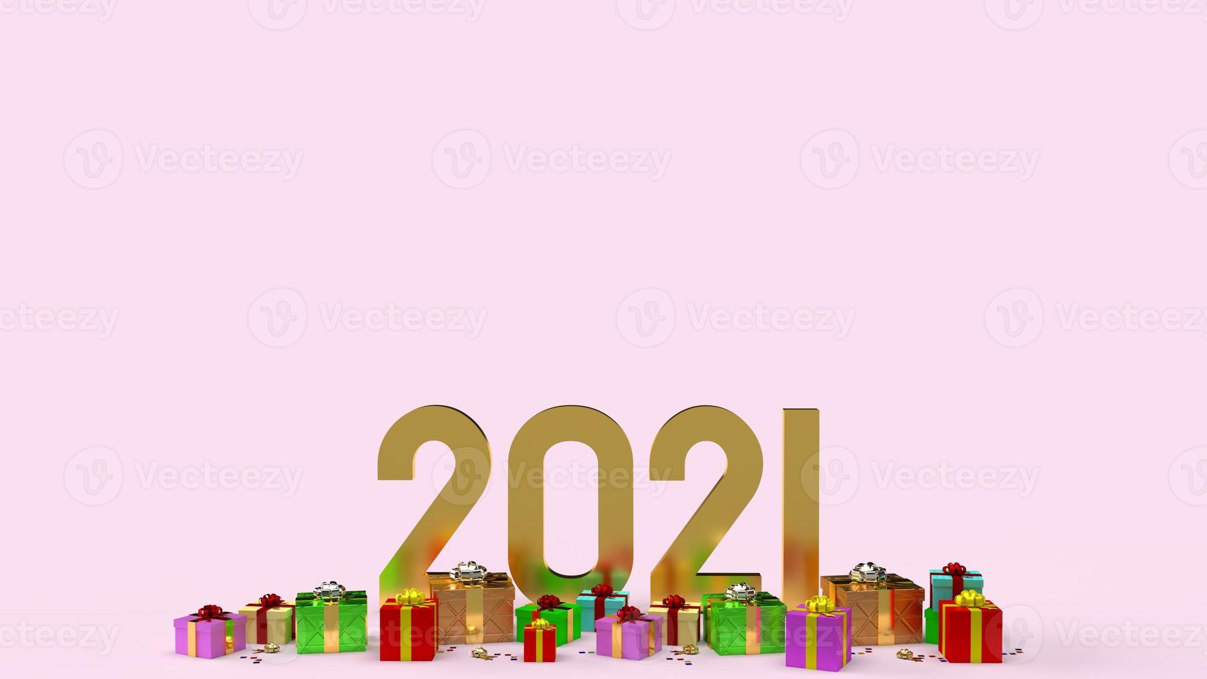 2021 gold and gift box 3d rendering for celebration content. photo