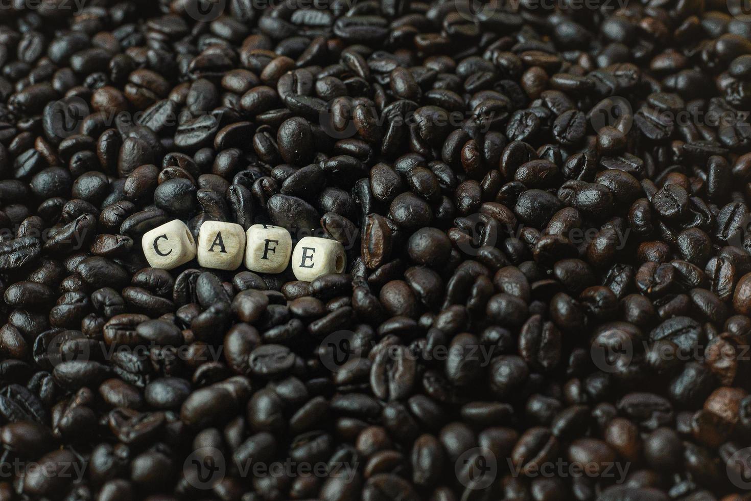 coffee roasted and text wood cube close up image. photo