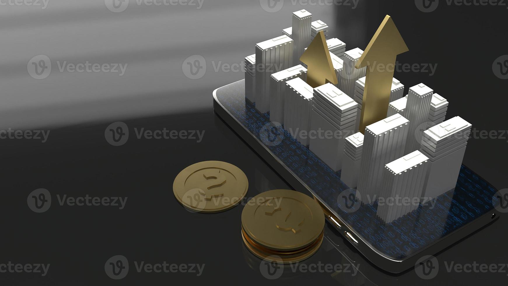 3D rendering  building on mobile phone for Property concept. photo