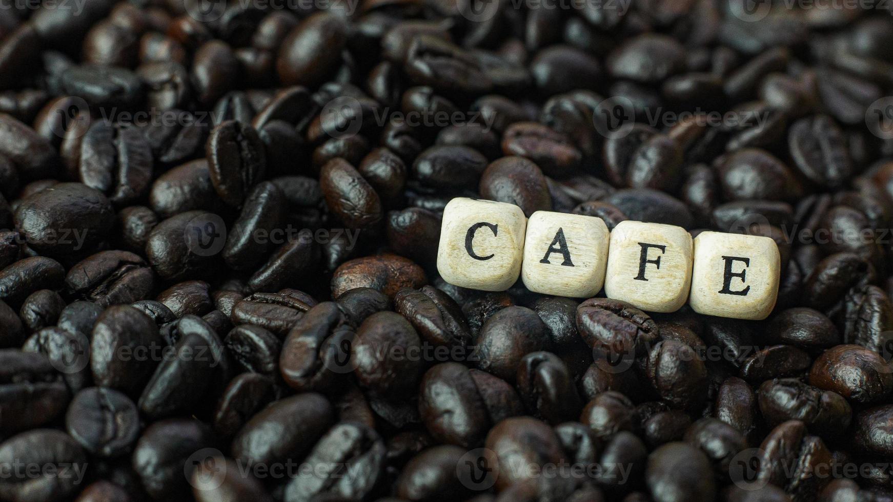 coffee roasted and text wood cube close up image. photo