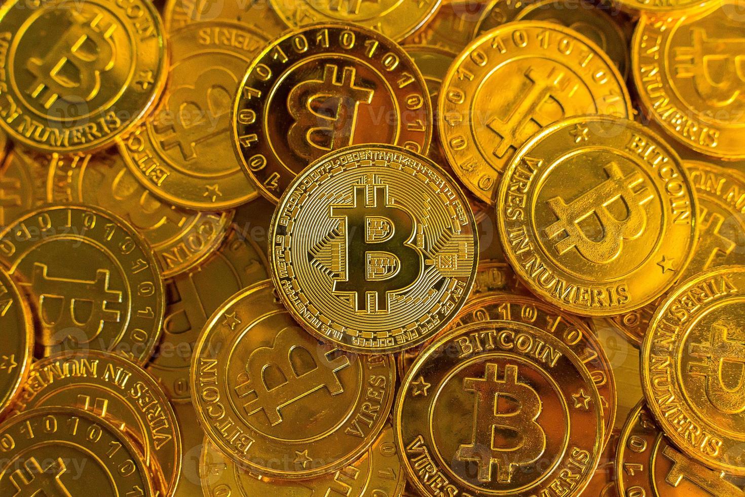 crypto currency concept.Bitcoins ,Gold Coins ,Cryptocurrency with space for your Concept . photo