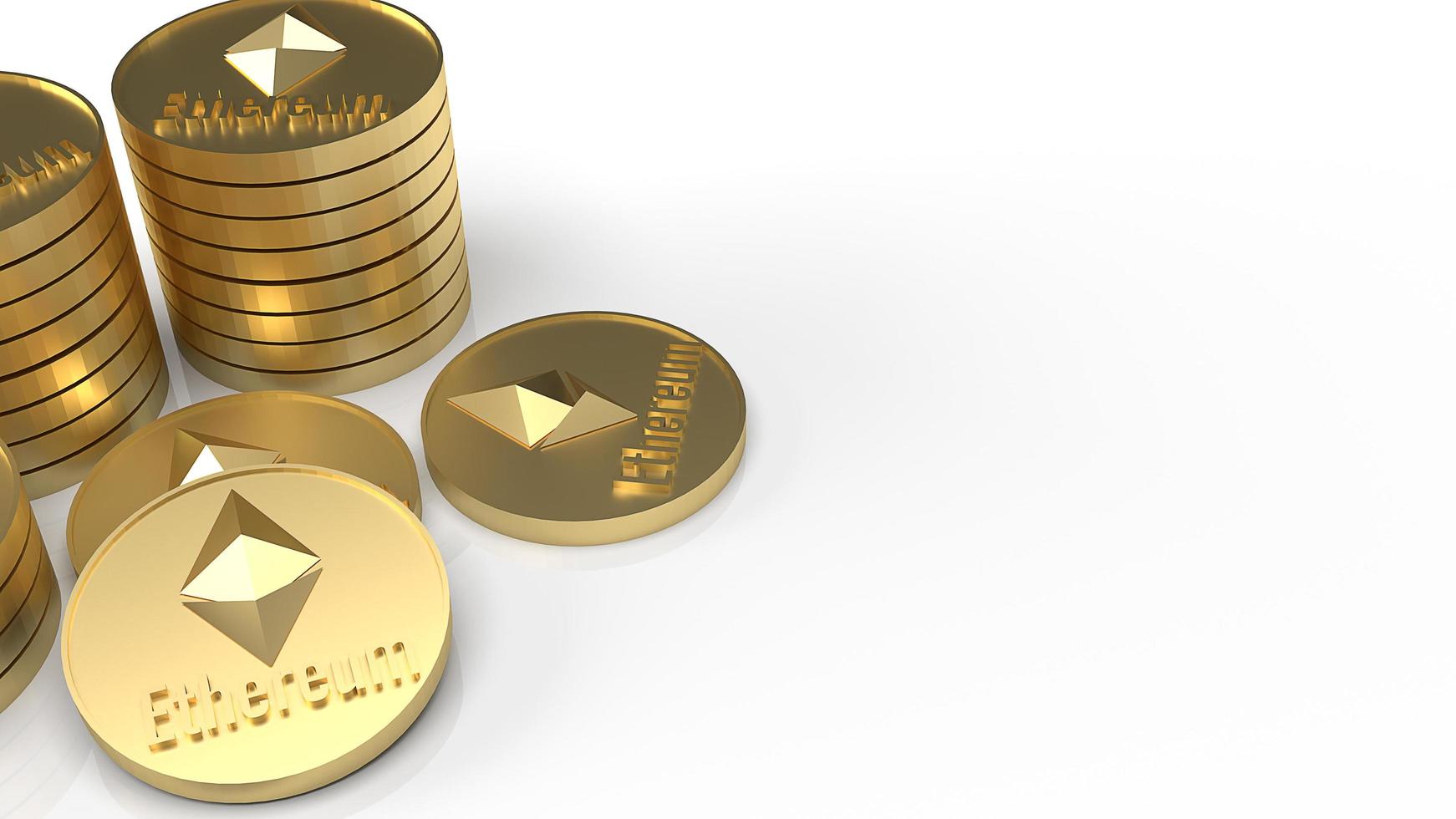 Ethereum  coins  cryptocurrency  on white background 3d rendering photo