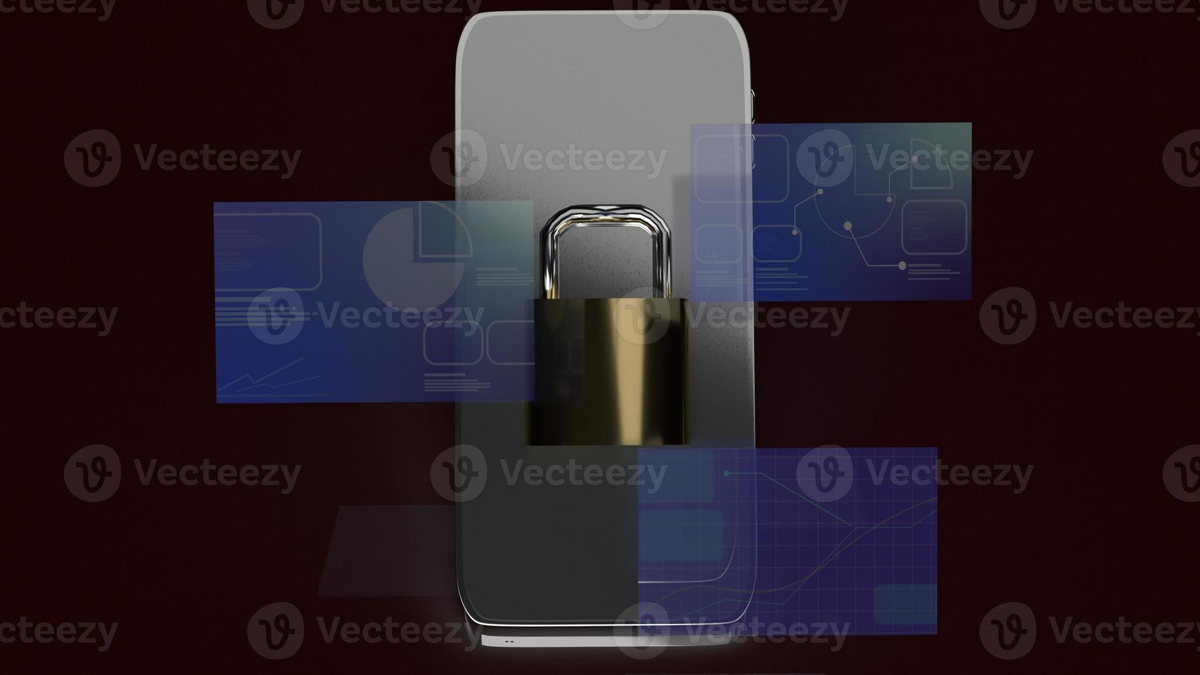 The smart phone and master key 3d rendering for mobile security content. photo