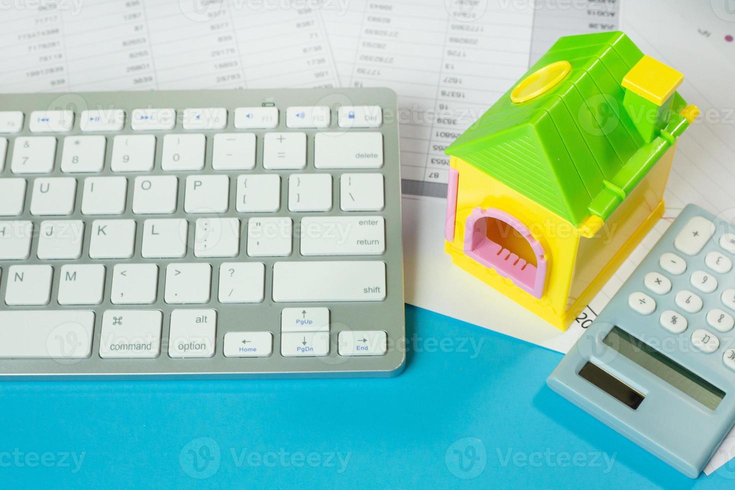 The home toy on work station table  close up image. photo