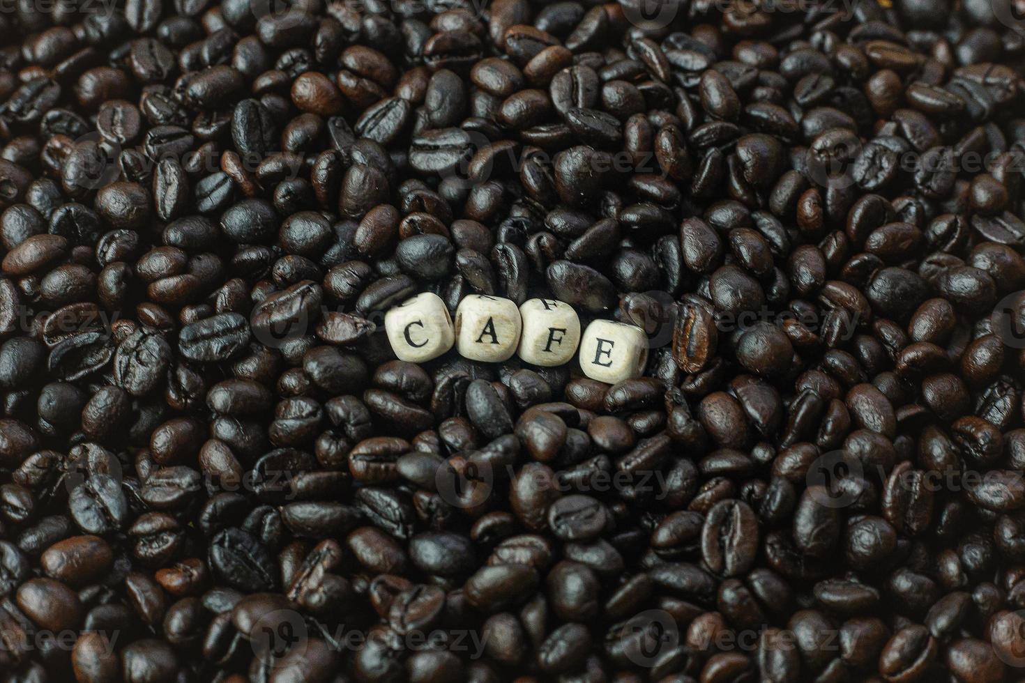 coffee roasted and text wood cube close up image. photo