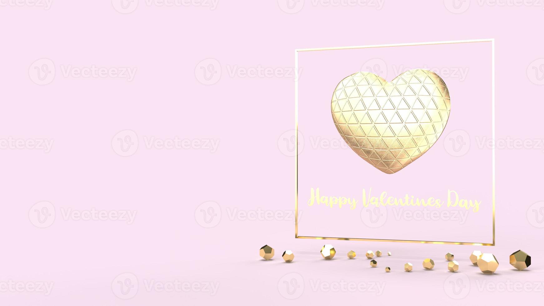 gold  heart and gold Fram on pink background 3d rendering for Valentine's Day content. photo
