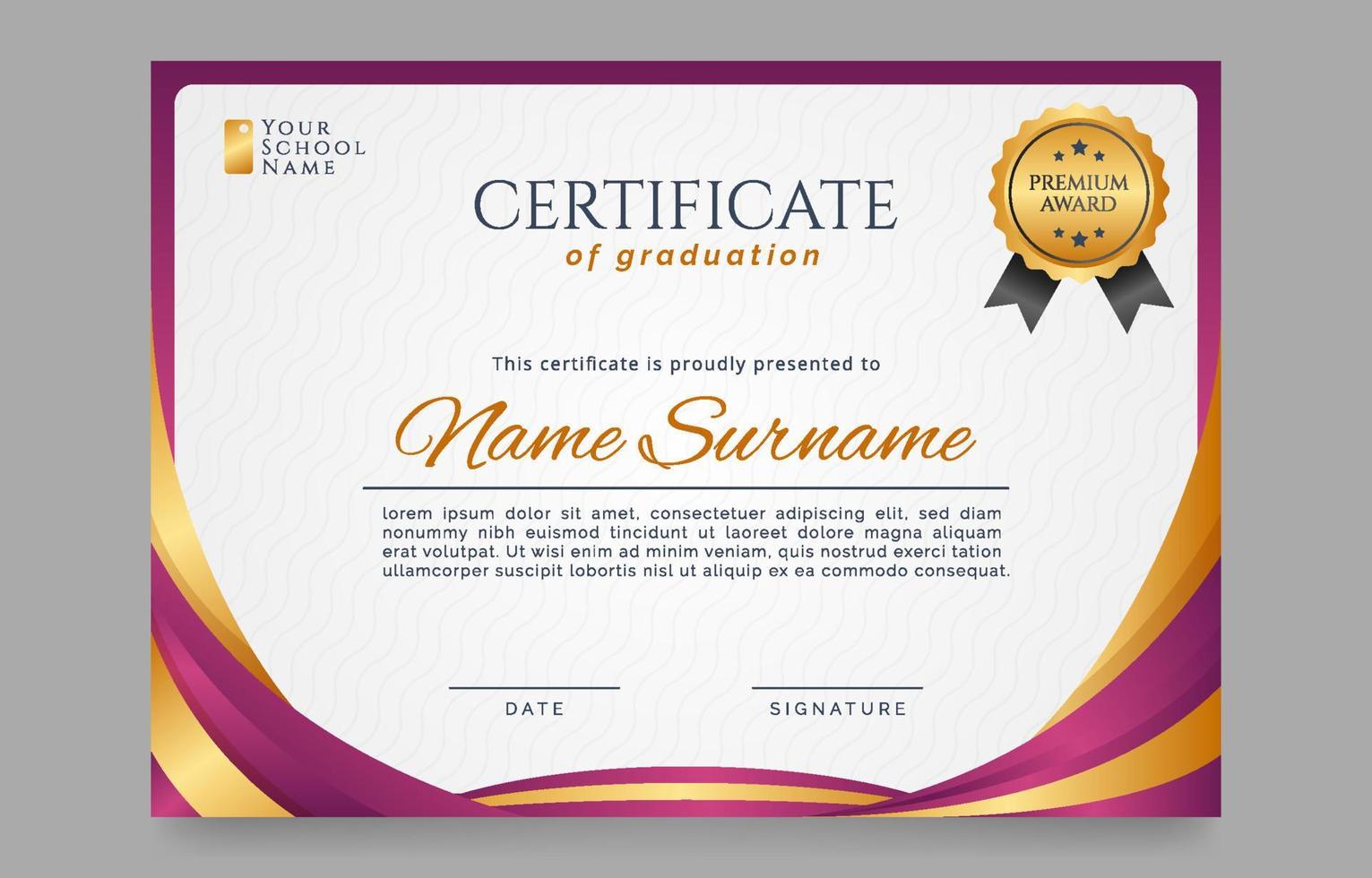 Gradient Red and Golden Certificate of Graduation Template vector