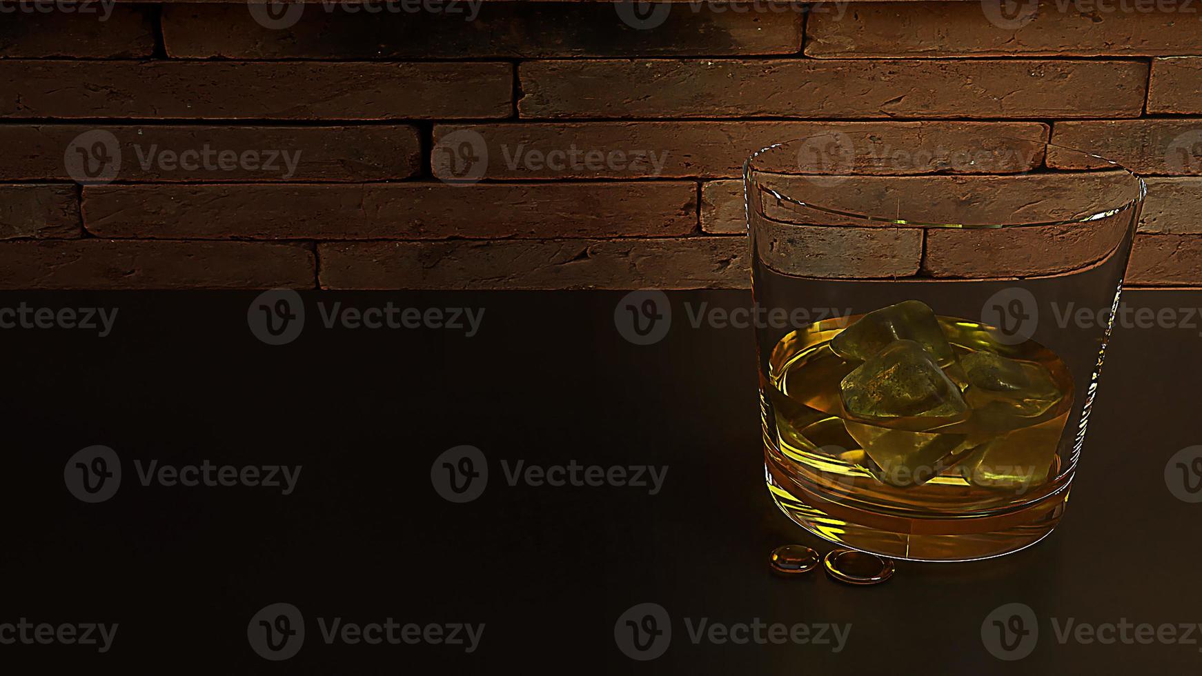 whisky de renderizado 3d en imagen de vidrio. foto