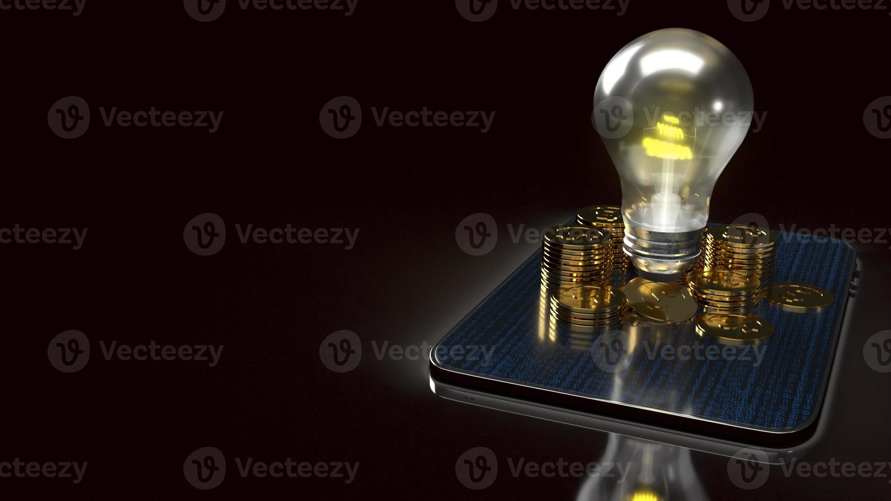 light bulb and gold coins on tablet for idea or business content 3d rendering. photo