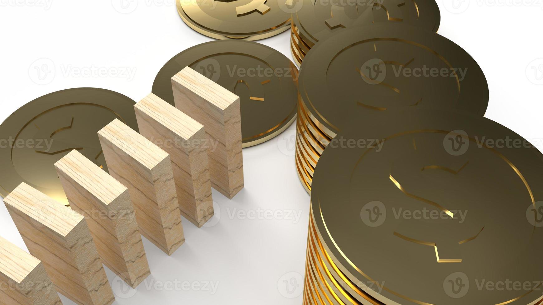 wood domino and gold coin 3d rendering abstract image for business content. photo