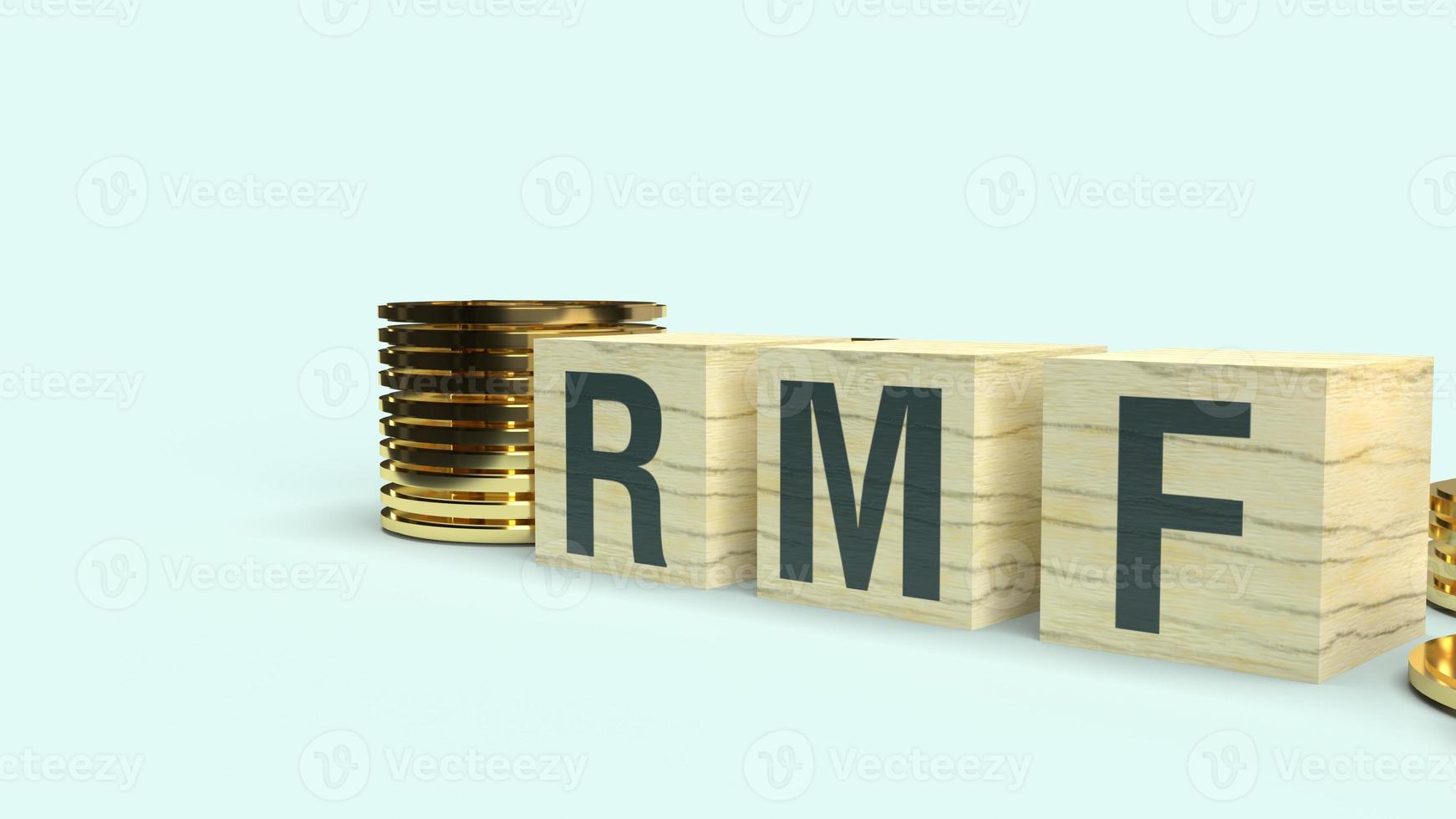 rmf text on wooden cube and coins 3d rendering  for Business content. photo