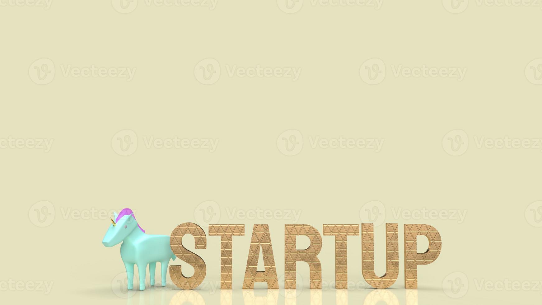 The blue unicorn and gold word for symbol startup business 3d rendering photo