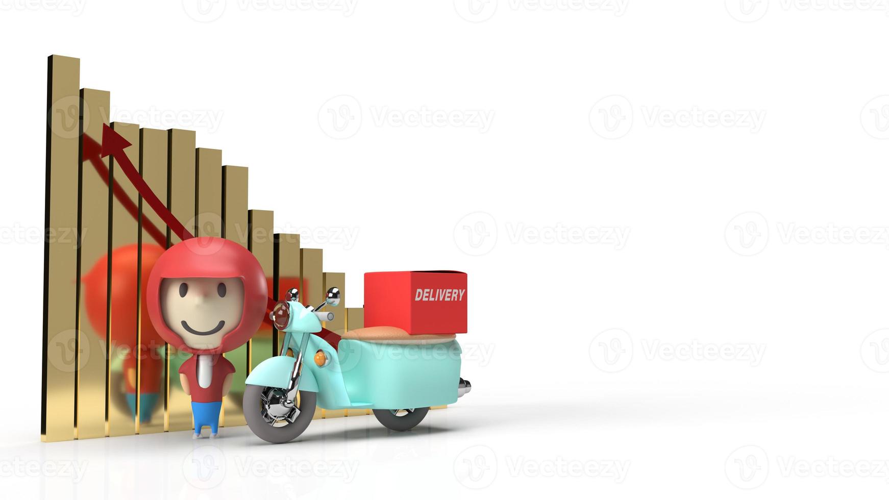 driver and bike delivery behind business chart 3d rendering. photo