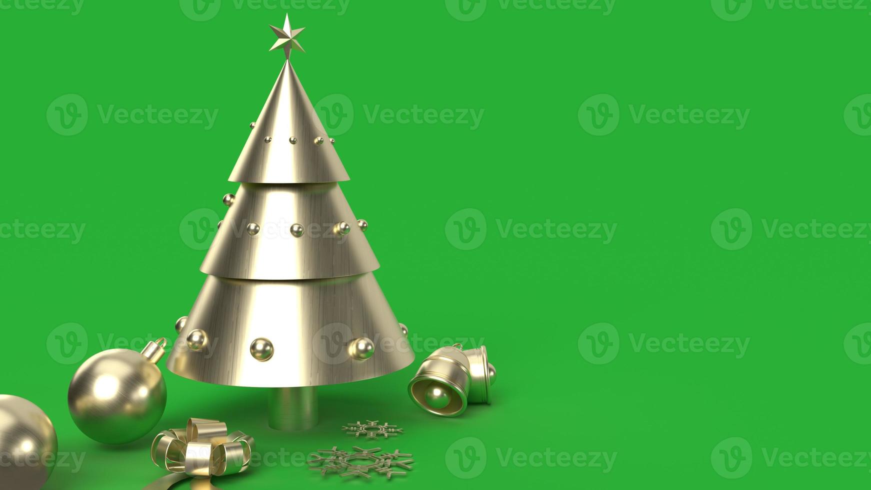 Bronze Christmas tree on green background 3d rendering for holiday content. photo