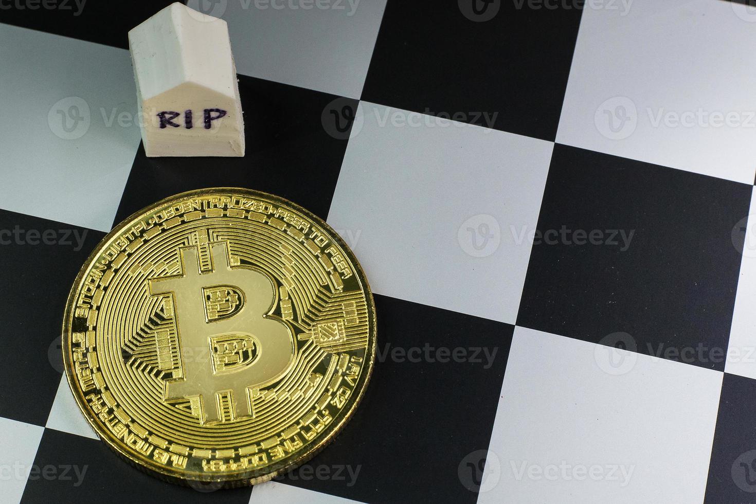 The cryptocurrency  end of bitcoin business content image close up. photo