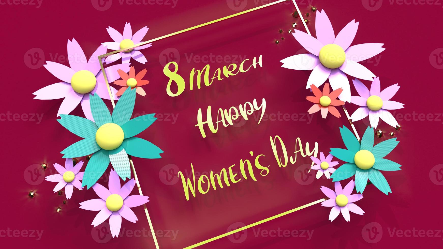 flowers and gold 3d rendering for women day content. photo