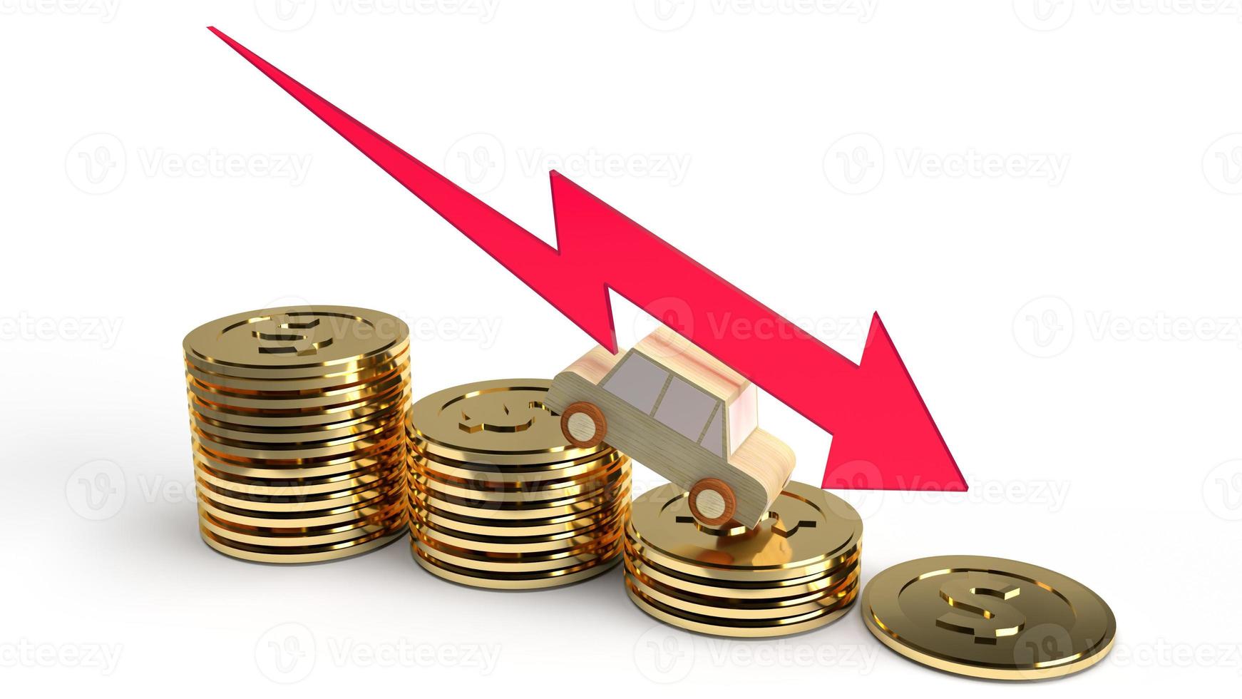 The car wood on gold coin 3d rendering for trade down market content. photo